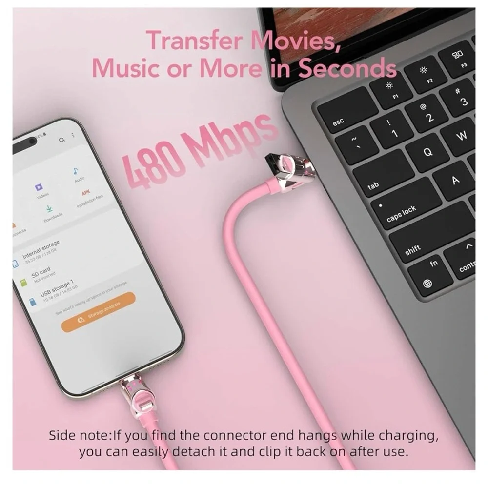 🆕-240W 2-in-2 fast data cable, w/multiple connectors for universal charging.